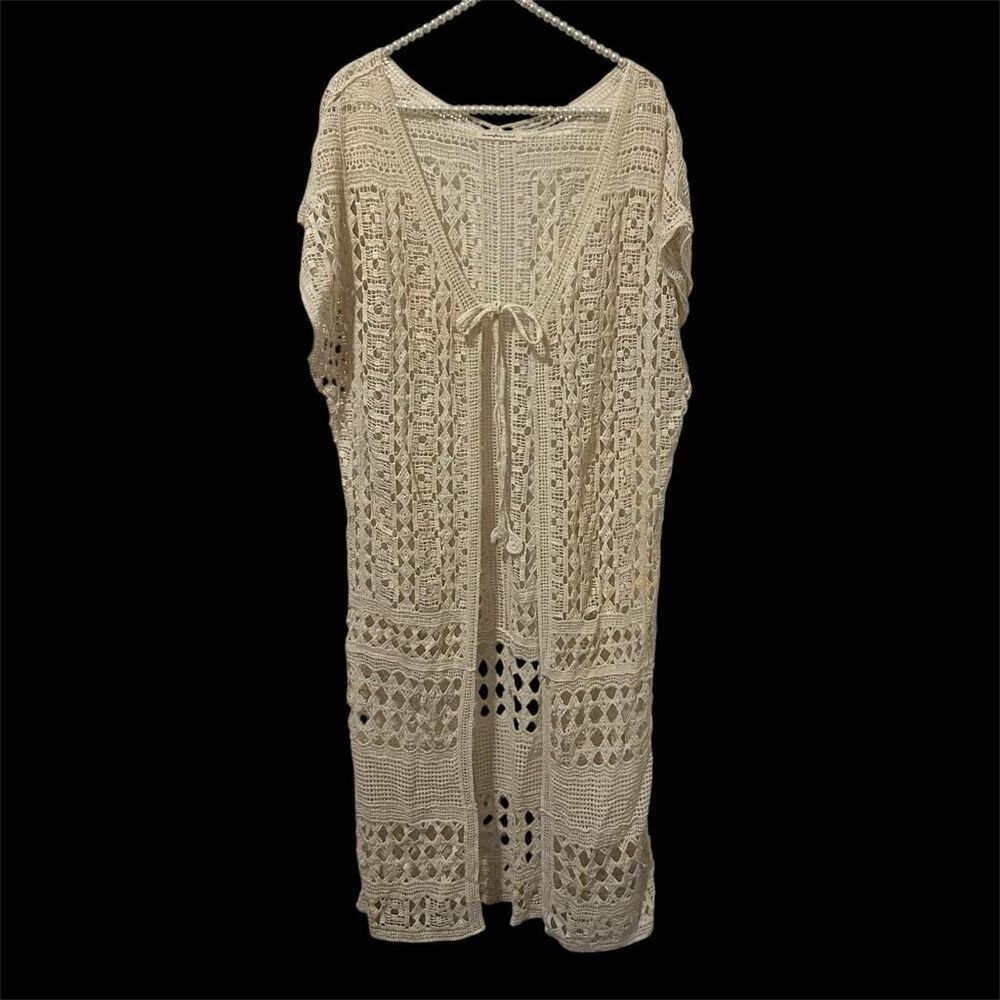 Anthropologie Do Everything In Love cream crochet Kimono Duster cardigan OS boho